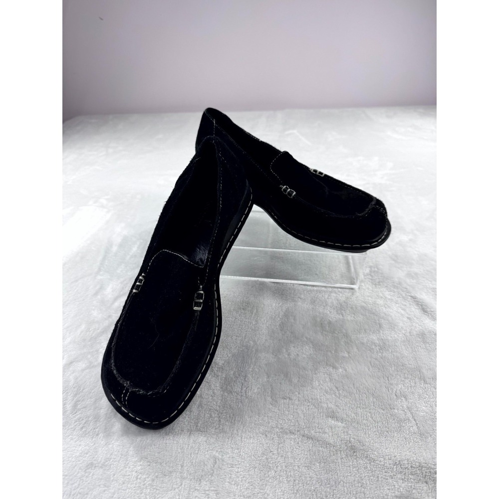 Passports Loafers Shoes Women's 8m Black Suede Leather Slip-On Moc Toe Comfort